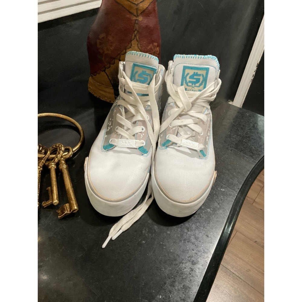 Shmack Hatchet White Blue Paint Splatter Star High Top Sneakers Mens 9.5